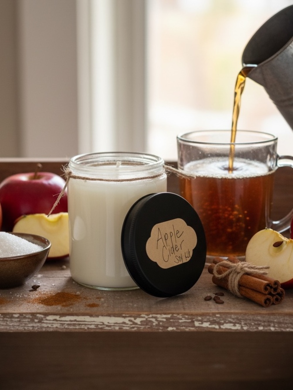 Handmade Apple Cider Scented 8 oz Soy Glass Jar Candle - Picture 2 of 2